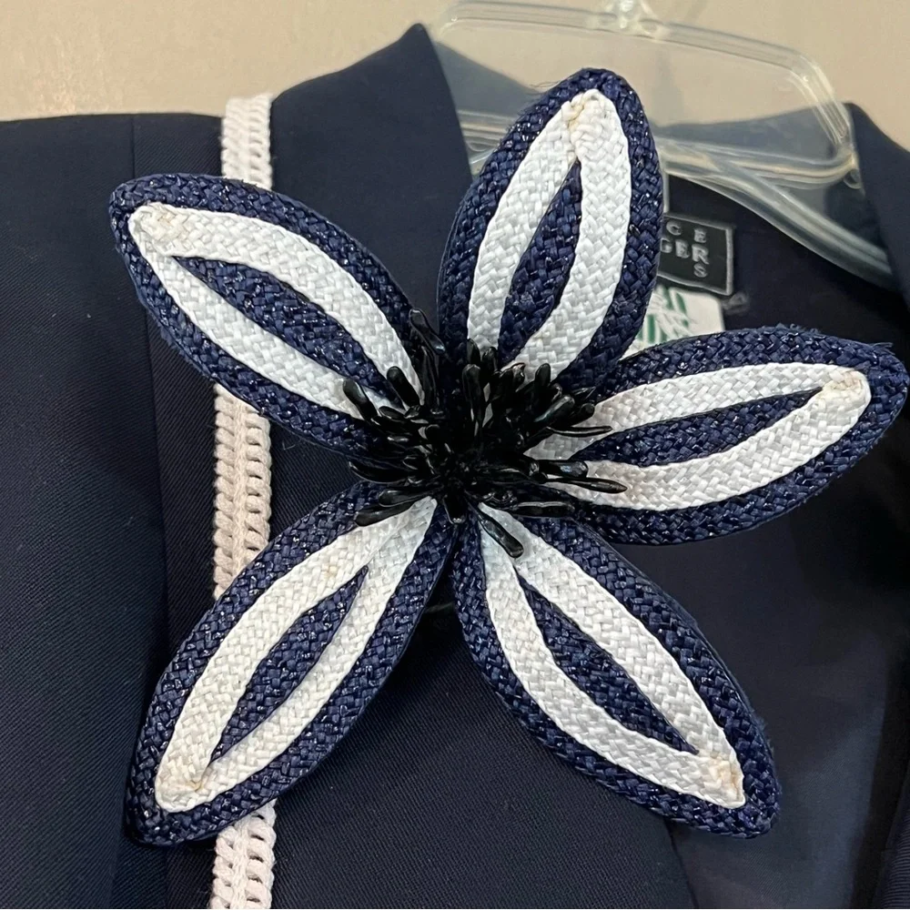 VTG Candice Fraiberger Paris French Peplum Dress Jacket Wool Navy 8 Embroidered - Picture 6 of 10